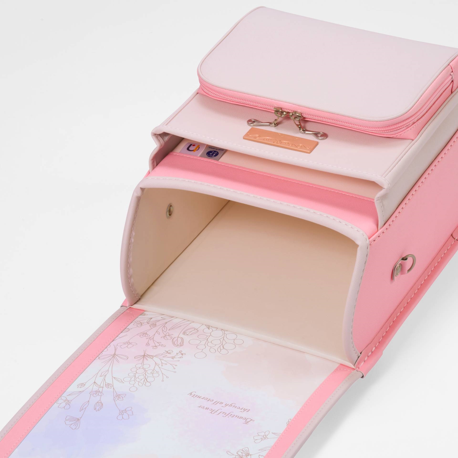女の子に選ばれている、萬勇鞄のベージュ×ピンク 2027年度ランドセル